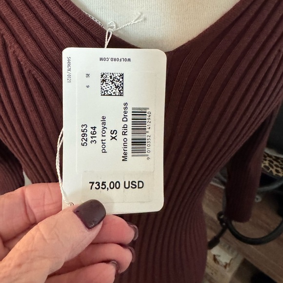 Wolford Elegant Burgundy Knit Midi Dress SZ XS NWT - Picture 9 of 12